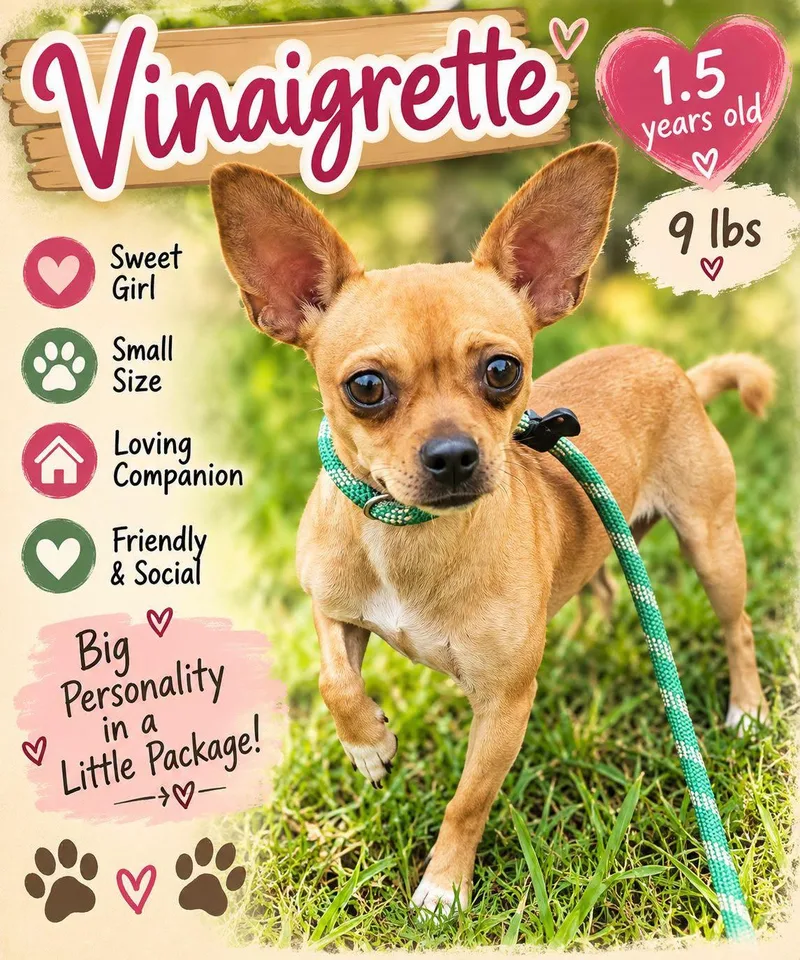 A young small-sized female Chihuahua dog named Vinaigrette for adoption in Fort Worth, TX