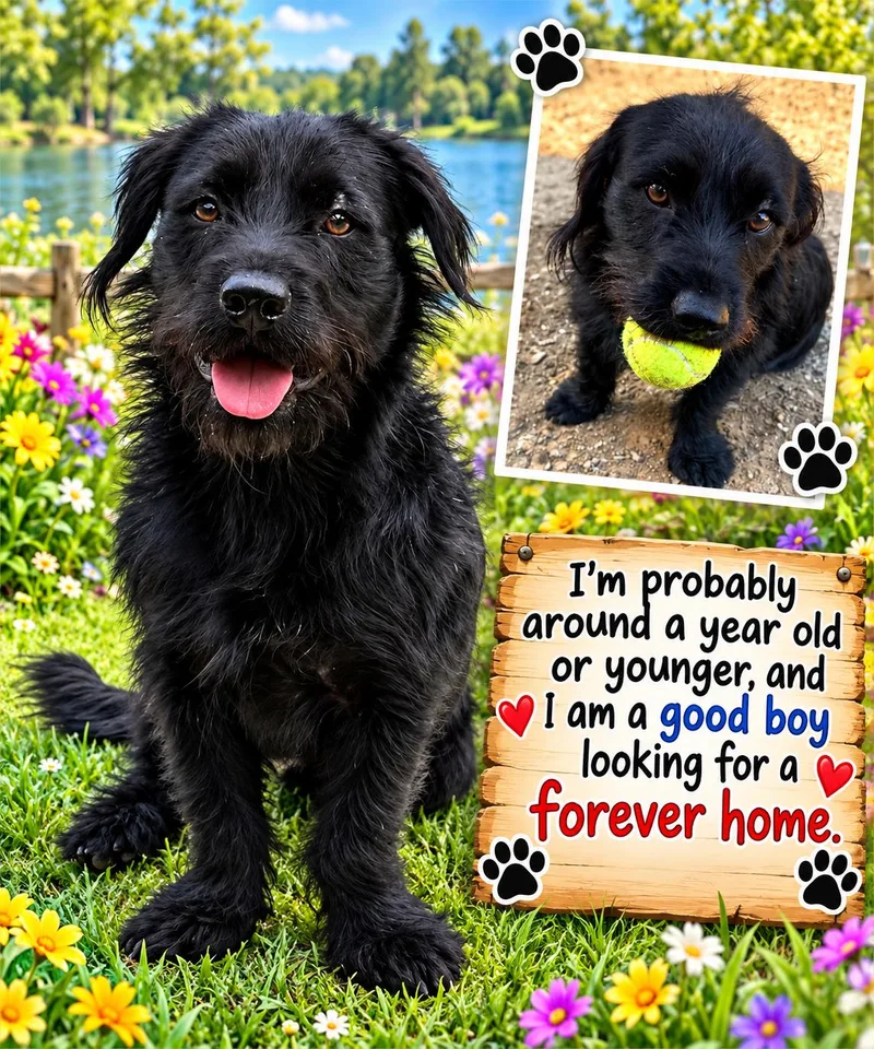 A young small-sized male Black Terrier dog named Poncho. for adoption in Murphys, CA