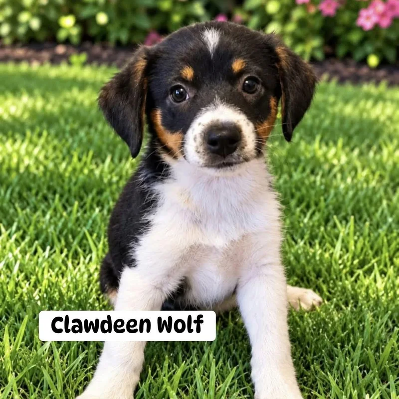 A baby medium-sized female Tricolor (Brown, Black, & White) Mixed Breed dog named Clawdeen Wolf for adoption in Brewton, AL