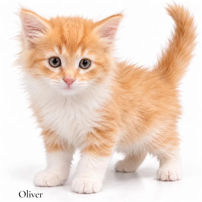 A baby medium-sized male Orange & White Domestic Long Hair cat named Oliver for adoption in Stevensville, MI