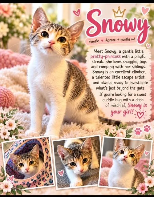 A baby medium-sized female Tabby (Gray / Blue / Silver) Domestic Short Hair cat named Snowy for adoption in Richmond, VA