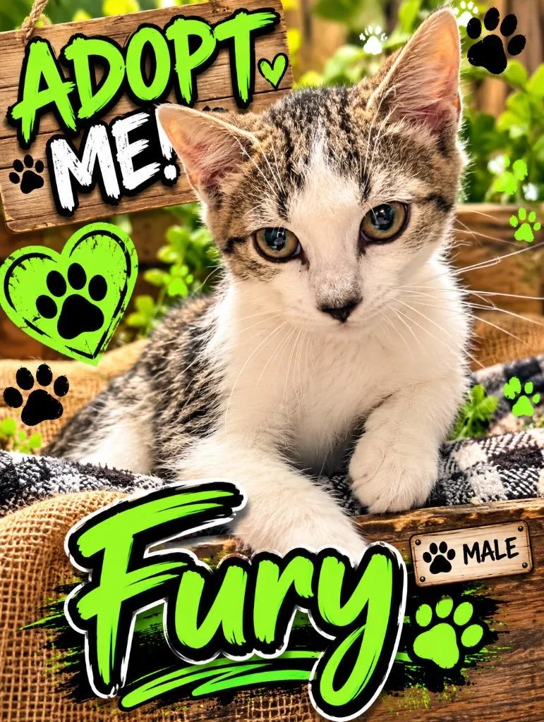 A young medium-sized male White Domestic Short Hair cat named Fury for adoption in Shelbyville, TN