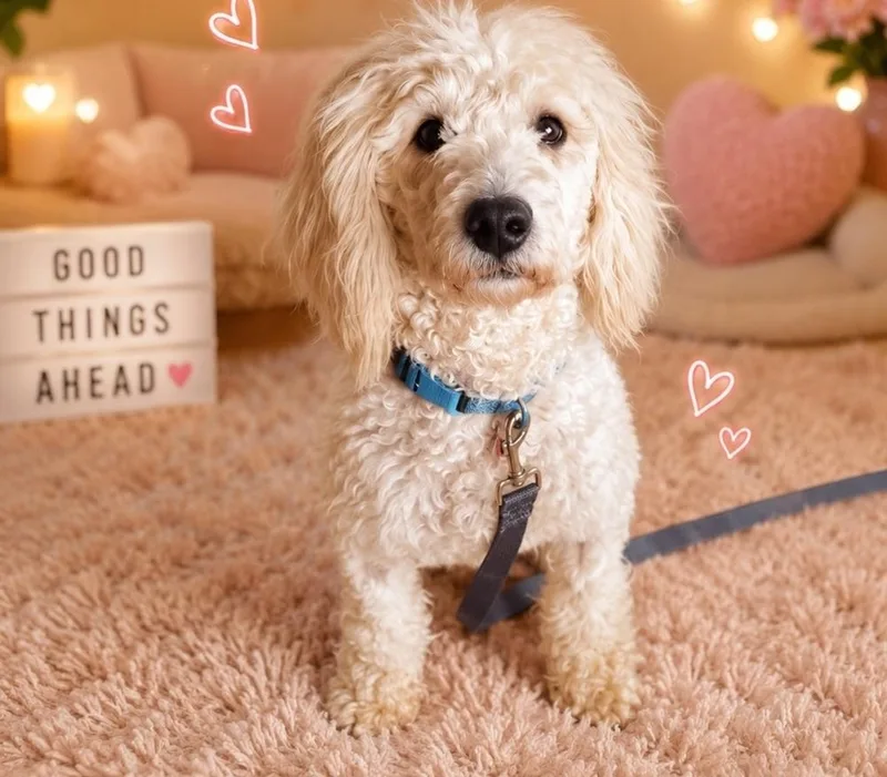 A young small-sized male Poodle dog named Bean for adoption in Mauston, WI