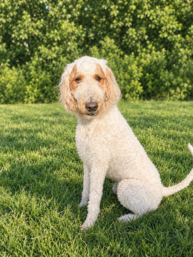 An adult medium-sized male White / Cream Goldendoodle dog named Loki for adoption in Waldorf, MD