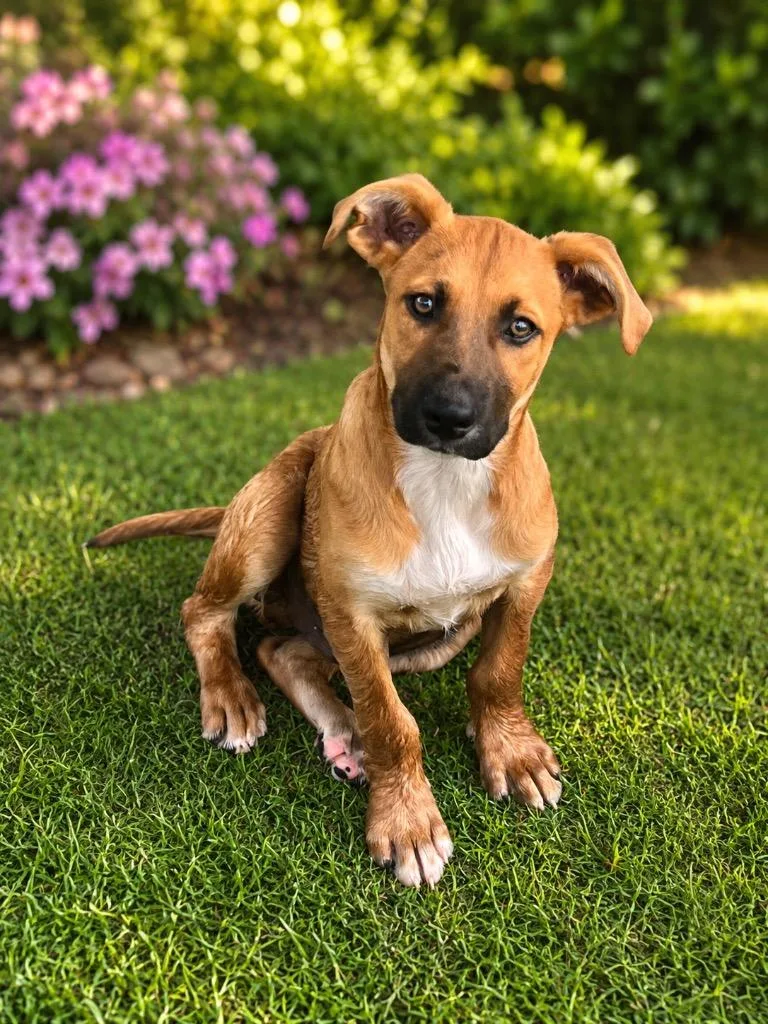 A baby medium-sized male Mountain Cur dog named Linus for adoption in Pittsfield, IL