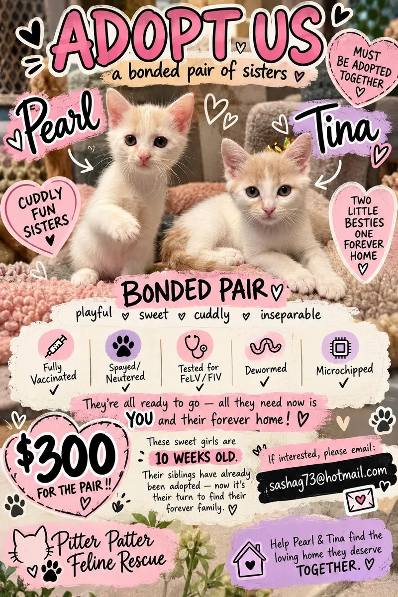 A baby medium-sized female Domestic Short Hair cat named Pearl & Tina for adoption in Stamford, CT