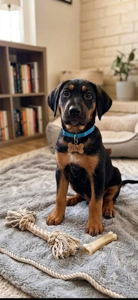A baby large-sized male Rottweiler dog named Flint for adoption in Mooresville, NC