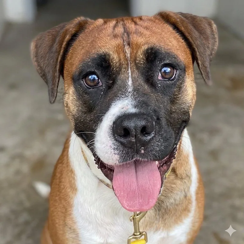 An adult medium-sized male Boxer dog named Tyson for adoption in Austin, TX