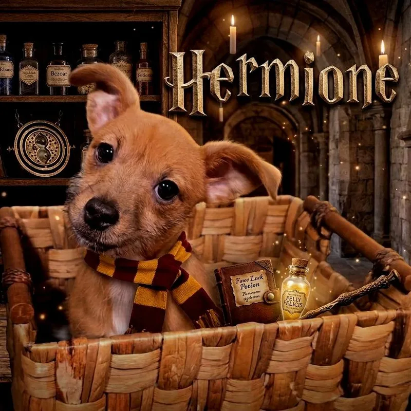 A baby medium-sized female Yellow / Tan / Blond / Fawn Mixed Breed dog named Hermione for adoption in Joliet, IL