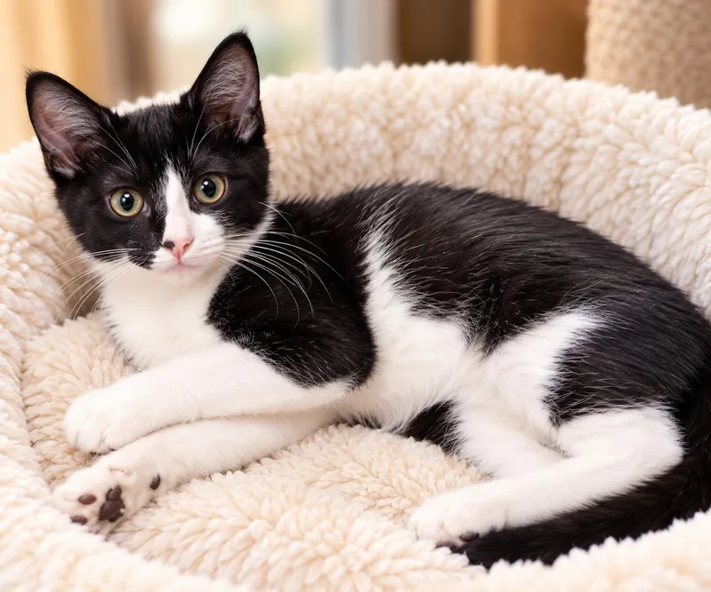A baby medium-sized male Tuxedo cat named Lover boy SL for adoption in Napa, CA