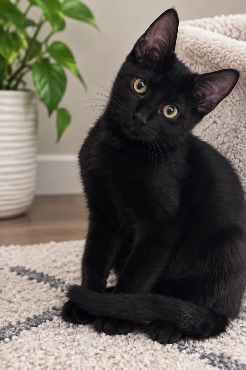 A baby medium-sized female Black Domestic Short Hair cat named Onyx for adoption in Liverpool, TX