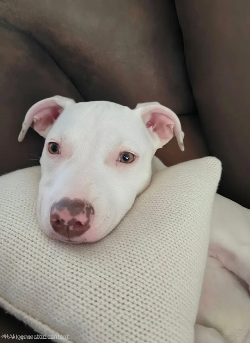 A baby medium-sized male White / Cream American Staffordshire Terrier dog named Coconut for adoption in Mooresville, NC