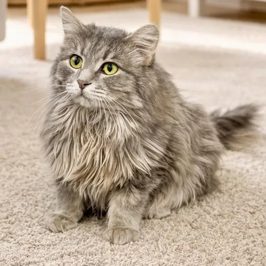 An adult medium-sized female Gray / Blue / Silver Domestic Long Hair cat named Parsley for adoption in West Mifflin, PA