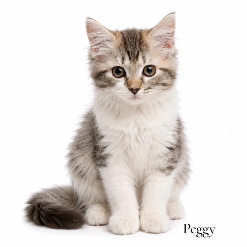 A baby medium-sized female White Domestic Medium Hair cat named Peggy for adoption in Stevensville, MI