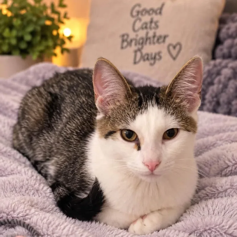 A young medium-sized male Gray & White Tabby cat named Andy for adoption in Andover, MN