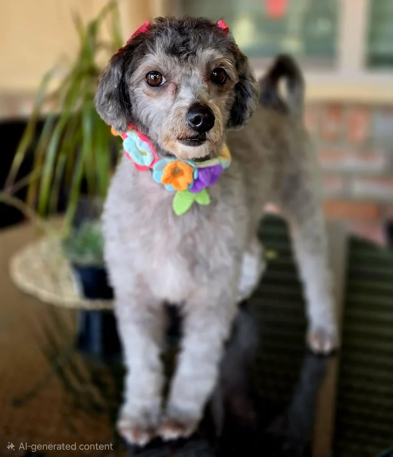 An adult medium-sized female Gray / Blue / Silver Poodle dog named Lainey for adoption in Oceanside , CA