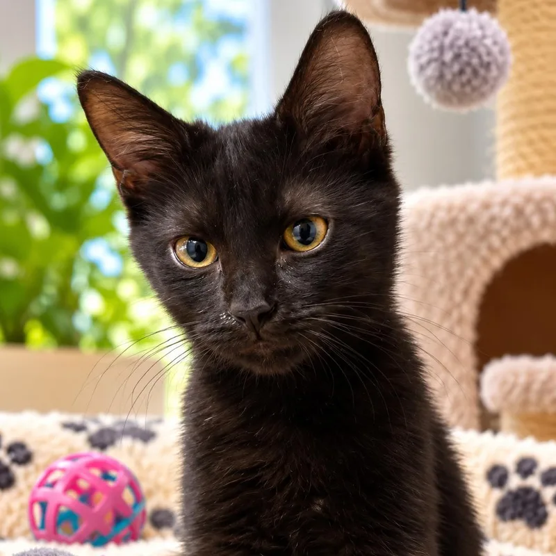 A baby small-sized female Black Domestic Short Hair cat named Kimchi for adoption in Antioch, CA