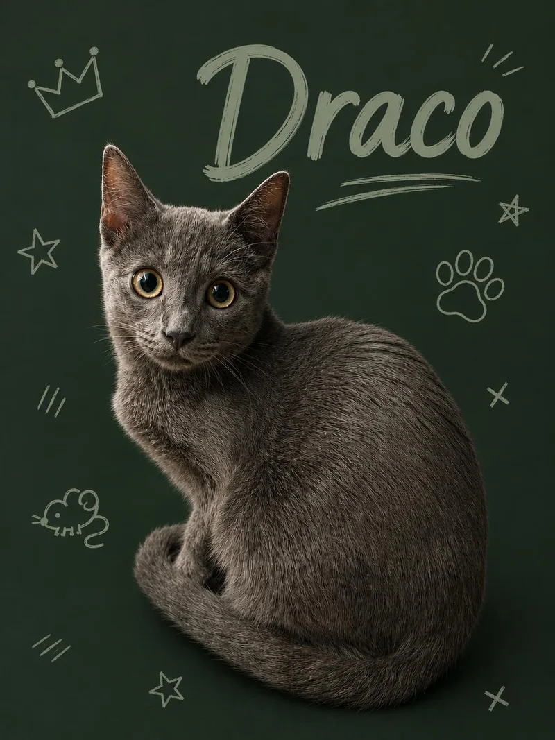 A young medium-sized male Gray / Blue / Silver Domestic Short Hair cat named Draco for adoption in Greenville, DE