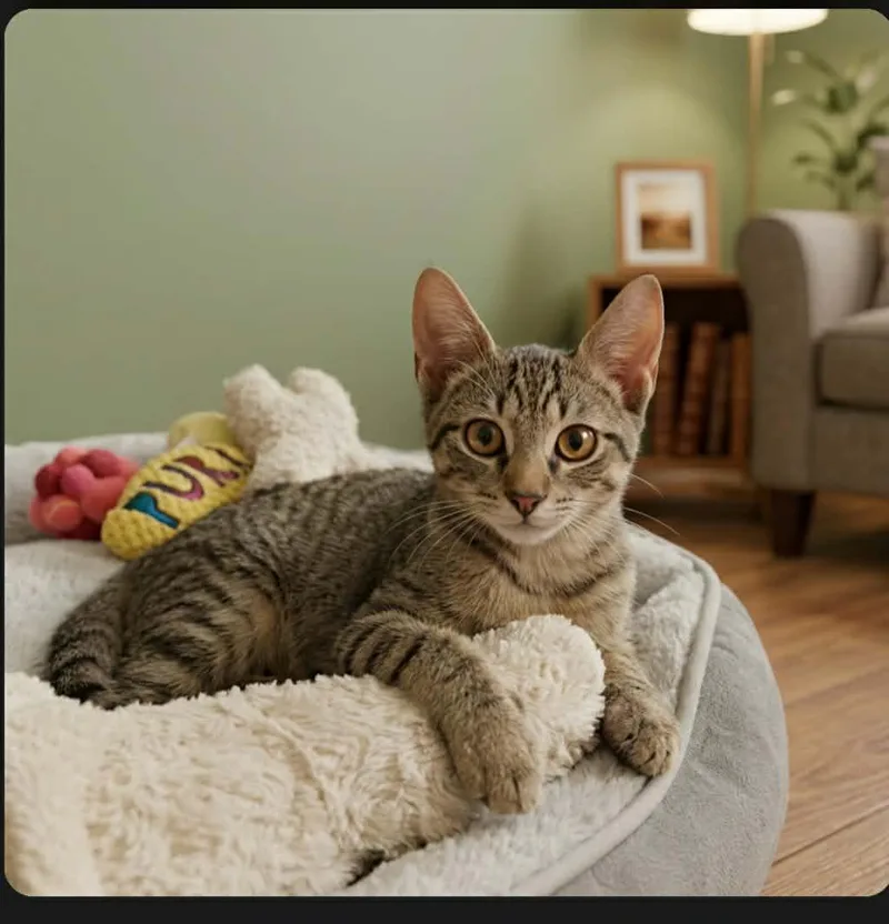 A baby medium-sized male Tabby (Buff / Tan / Fawn) Domestic Short Hair cat named Angelo for adoption in Staten Island, NY