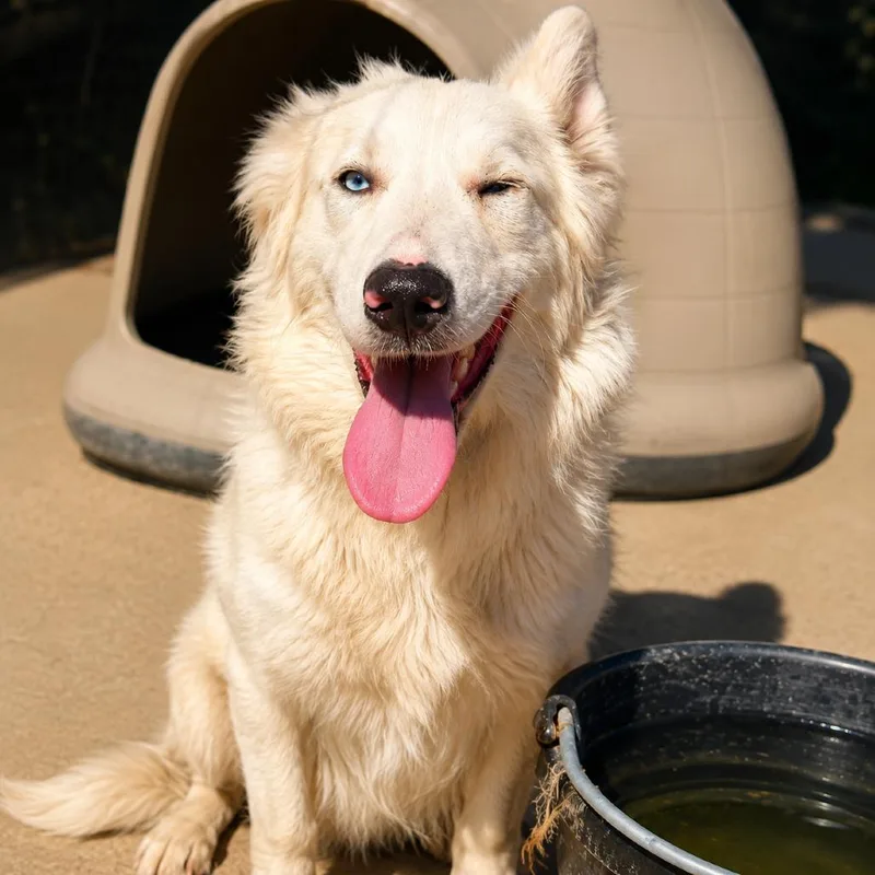 An adult medium-sized male White / Cream Australian Shepherd dog named Moon for adoption in Sonoma, CA