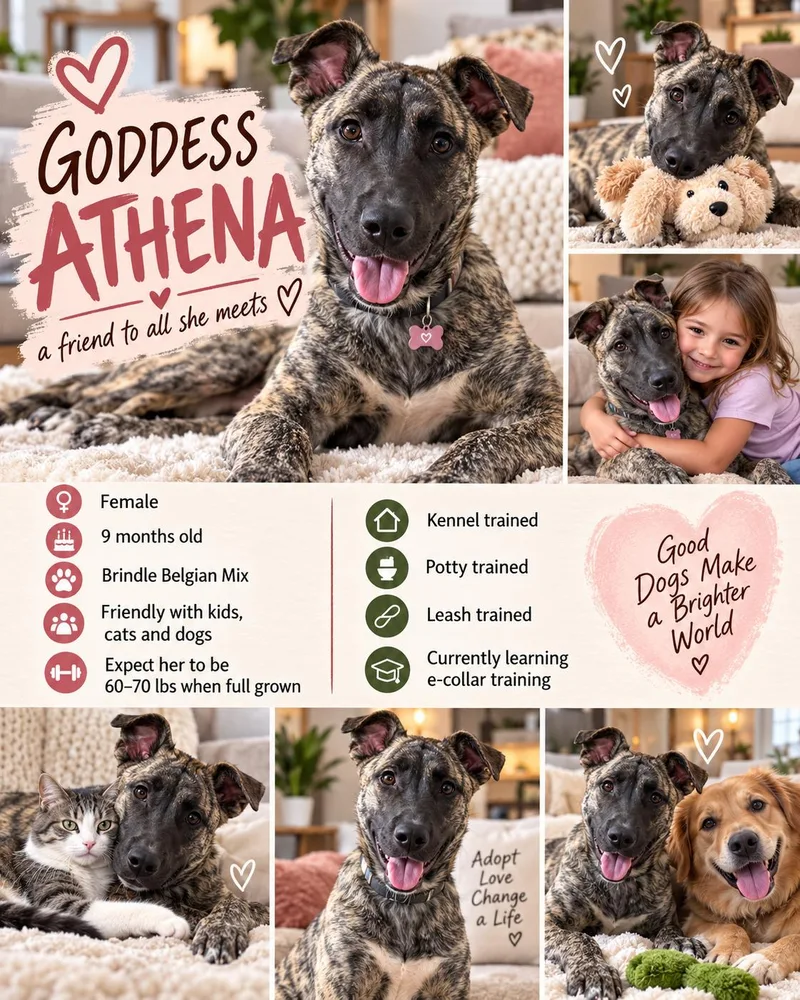 A young medium-sized female Brindle Belgian Shepherd / Malinois dog named Athena for adoption in Jackson, TN