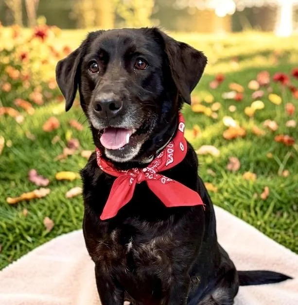 An adult large-sized male Black Labrador Retriever dog named Blackberry for adoption in Perry, IA