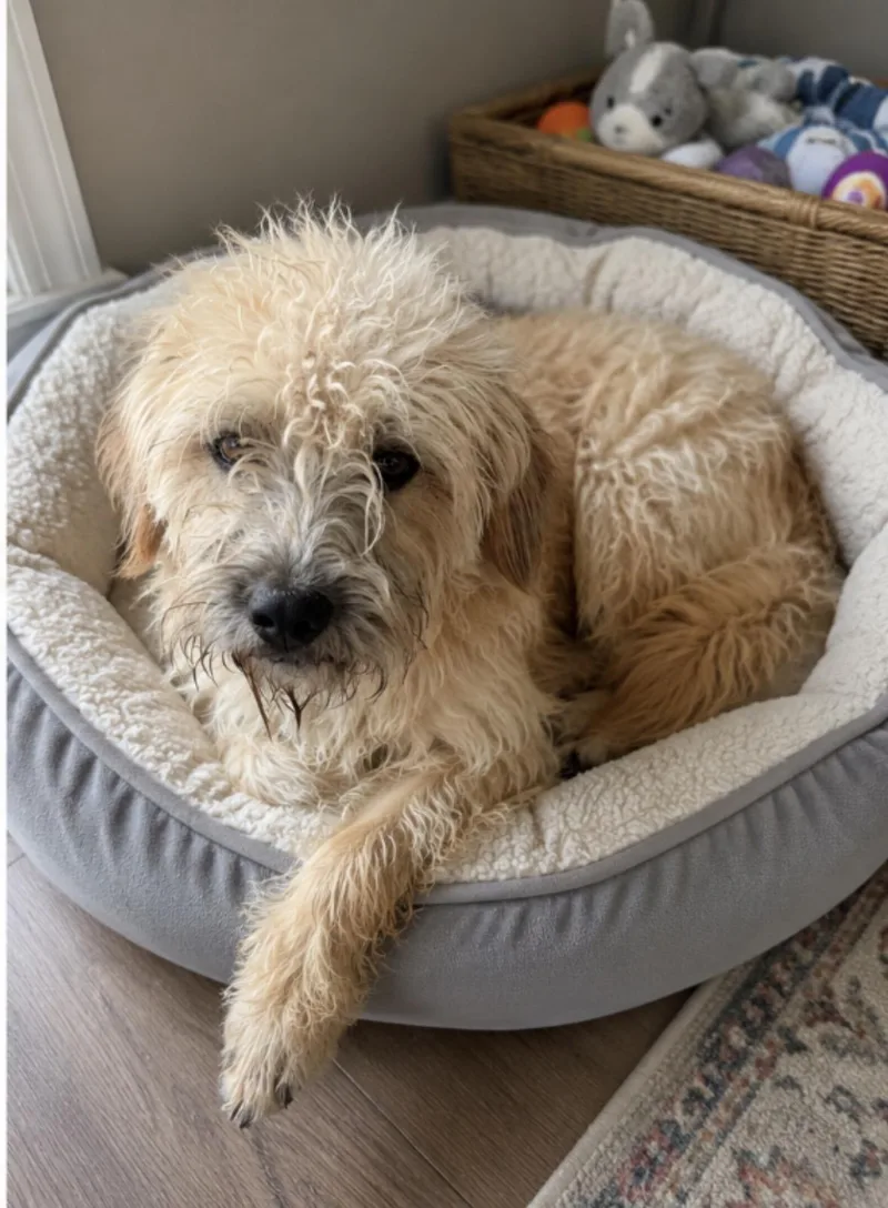 A young medium-sized female Wheaten Terrier dog named Rebekah for adoption in Corona, CA