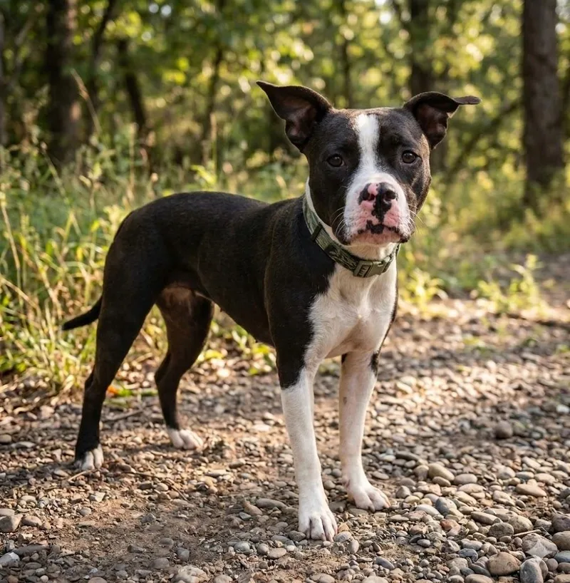 An adult medium-sized female Black Boston Terrier dog named Willow for adoption in Wooster, OH