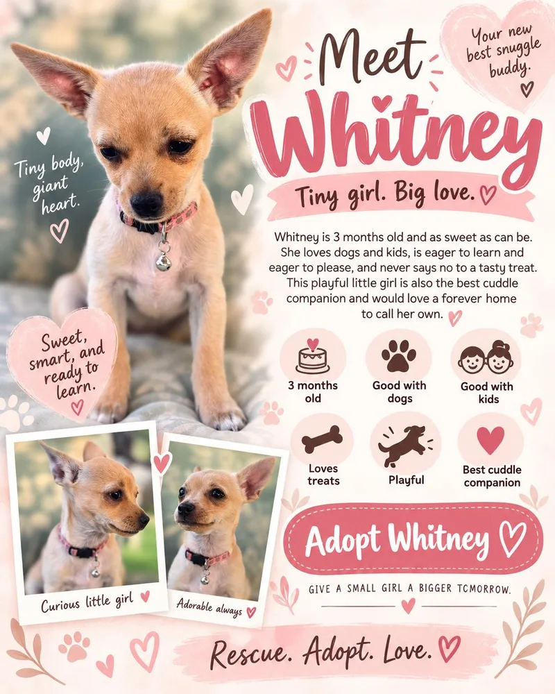 A baby small-sized female White / Cream Chihuahua dog named Whitney for adoption in Reseda, CA