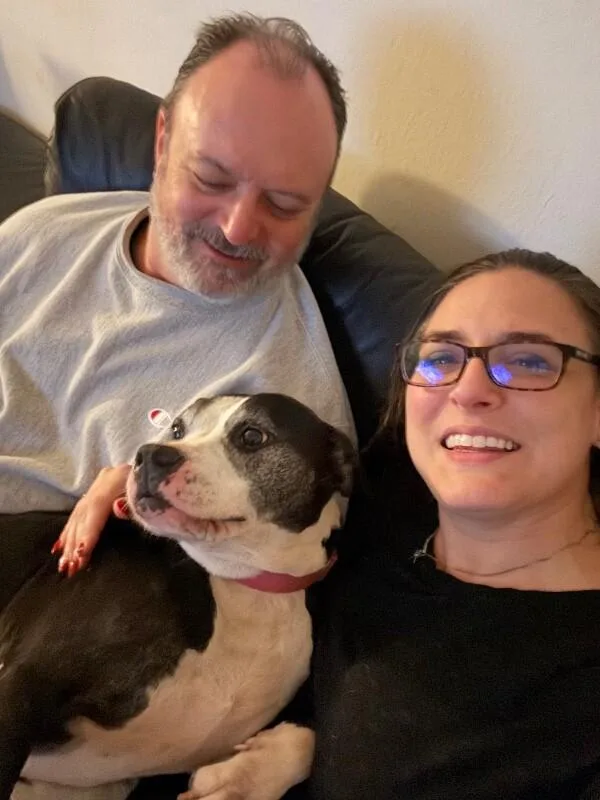An adult medium-sized female Black Pit Bull Terrier dog named Hope Loves All The for adoption in Friendswood, TX