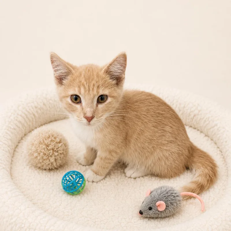 A baby small-sized male Buff / Tan / Fawn Domestic Short Hair cat named Goldie Golden Puffs for adoption in Redwood Falls, MN