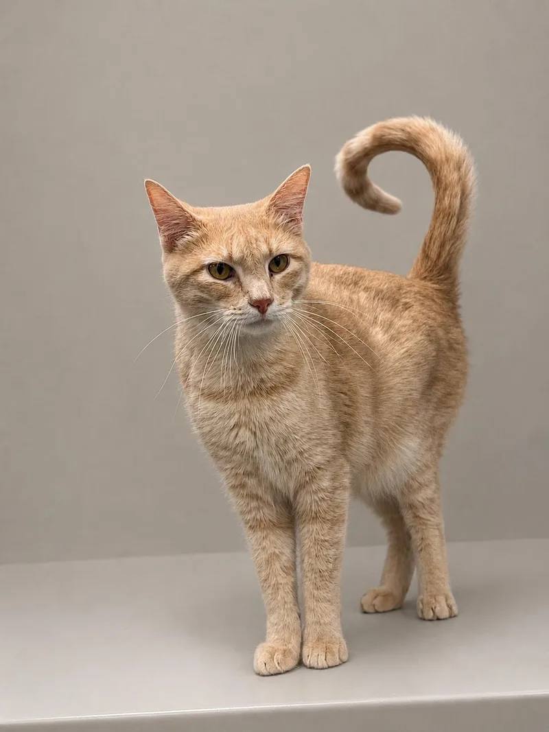 An adult medium-sized female Buff / Tan / Fawn Domestic Short Hair cat named Buffy for adoption in Jefferson, IA
