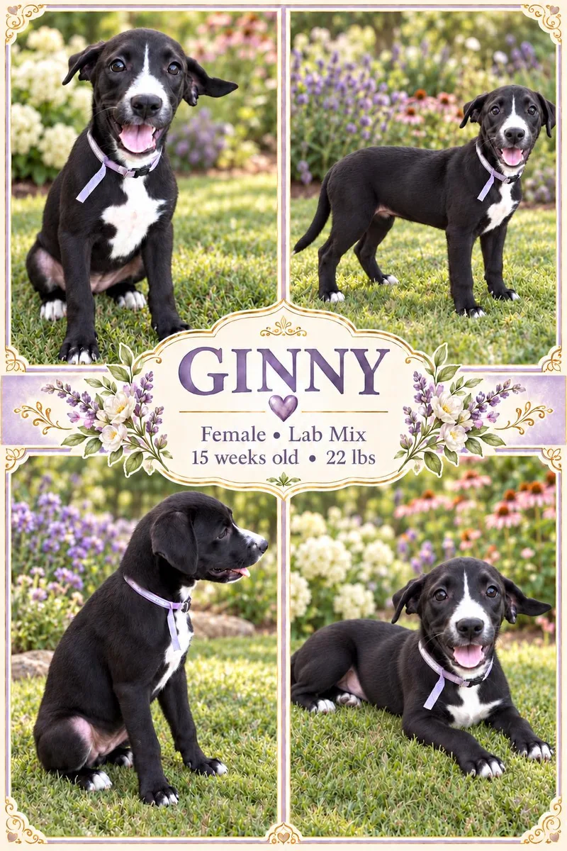 A baby medium-sized female Black Labrador Retriever dog named Ginny for adoption in Jackson, TN