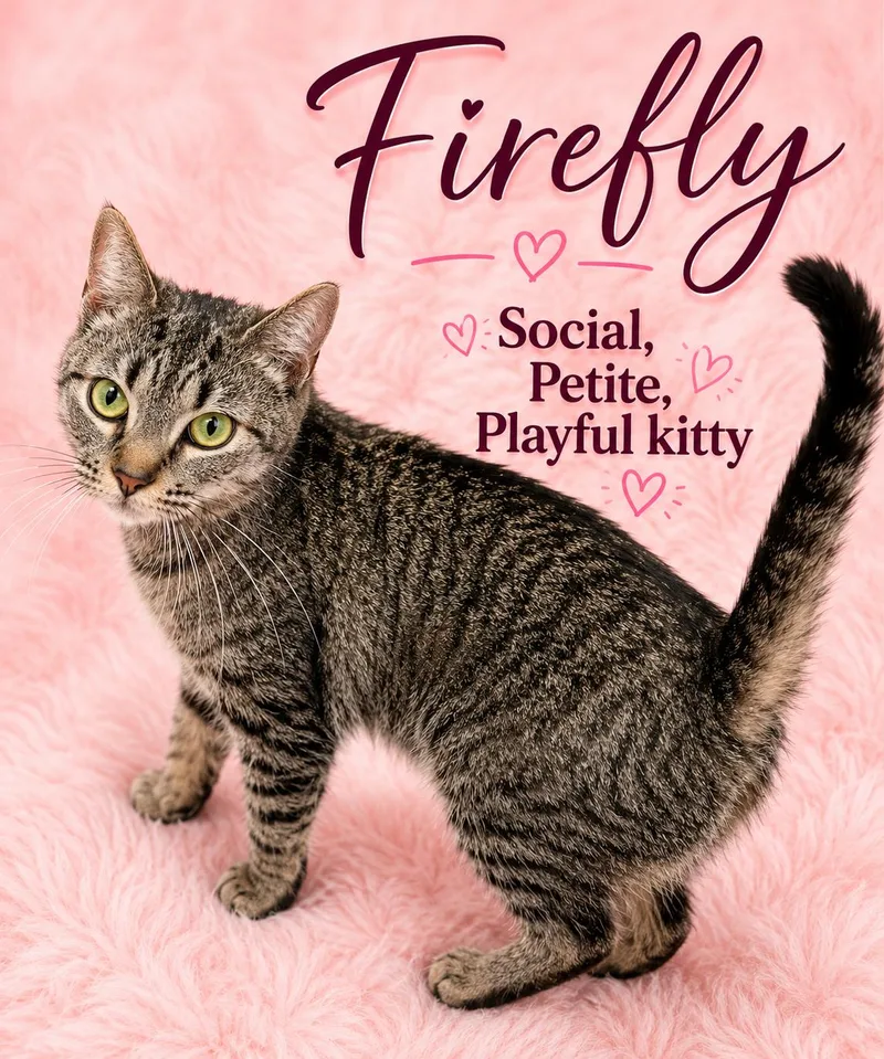 A young medium-sized female Tabby cat named FireflyWillow Grove for adoption in Greenville, DE