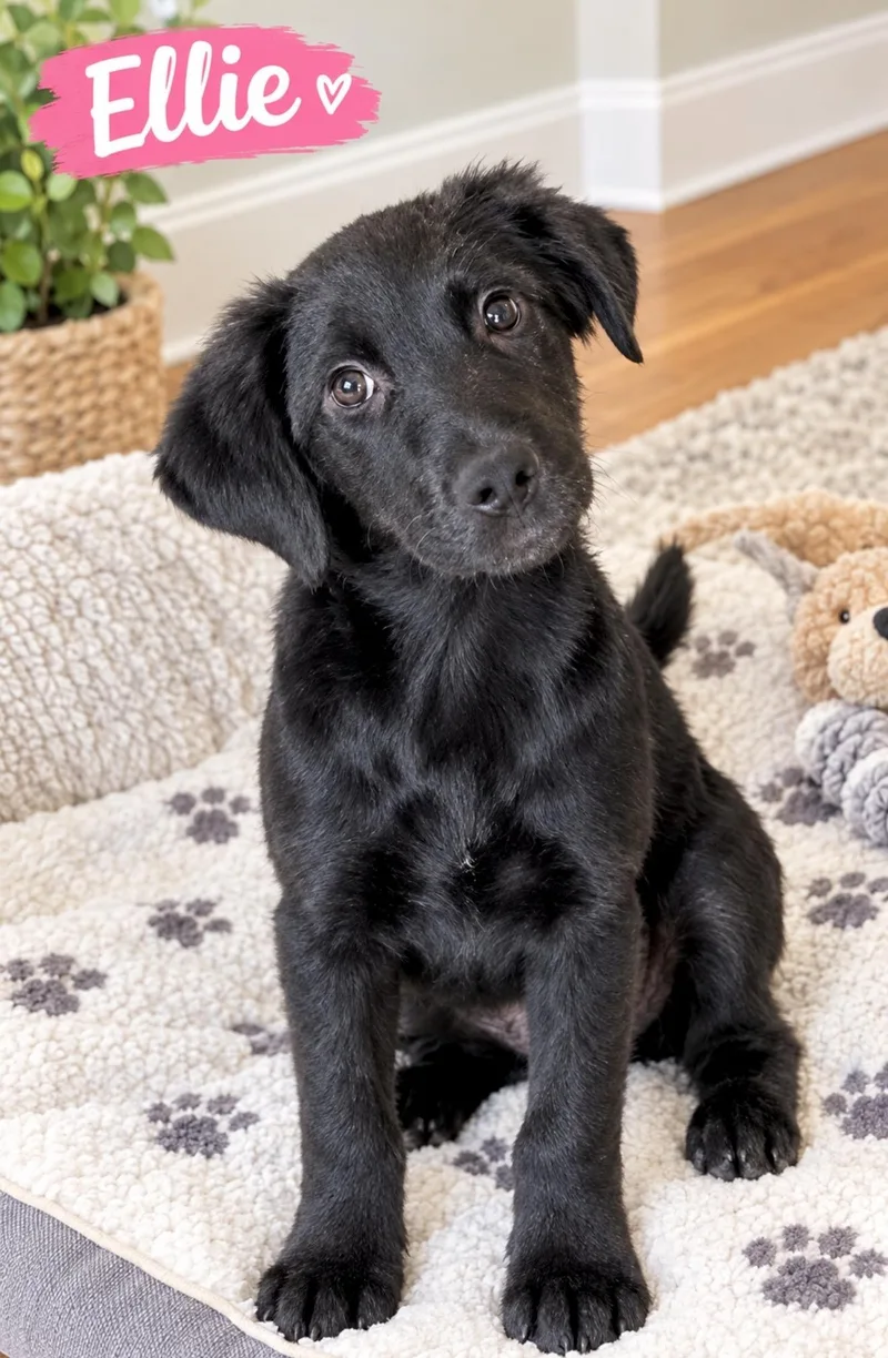 A baby medium-sized female Black Labrador Retriever dog named Ellie for adoption in Huntingtown, MD