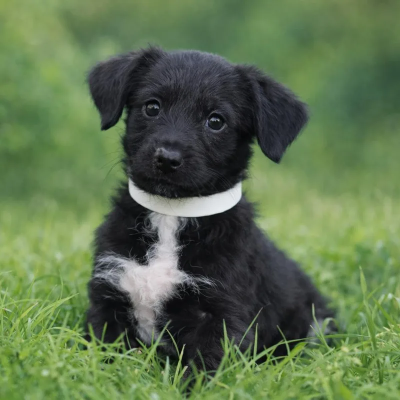A baby medium-sized female Black Australian Shepherd dog named CT Poppy for adoption in Eastford, CT