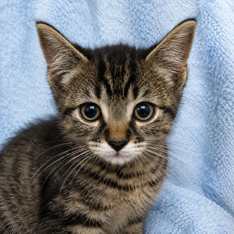 A baby medium-sized male Domestic Short Hair cat named Charlie for adoption in Los Angeles, CA