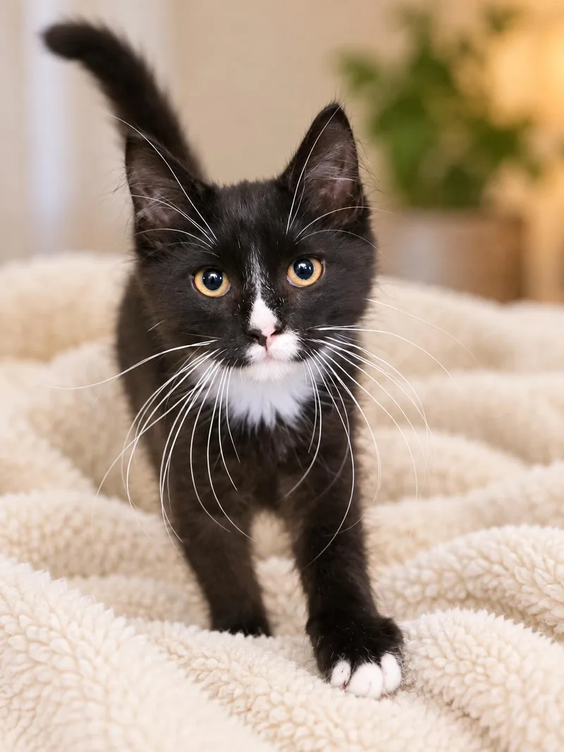 A baby medium-sized male Domestic Short Hair cat named Domino for adoption in Salamanca, NY