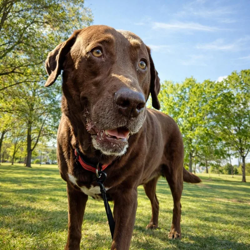 A senior large-sized male Brown / Chocolate Chocolate Labrador Retriever dog named Choco for adoption in Hopkinton, MA