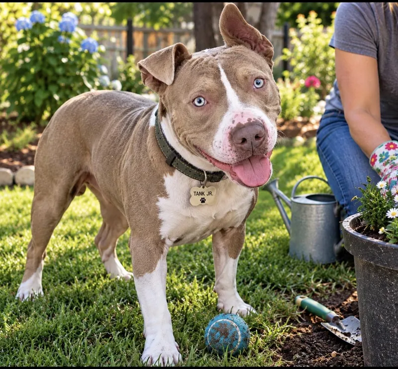 A young large-sized male Sable Pit Bull Terrier dog named Tank Jr for adoption in CUMMING, GA