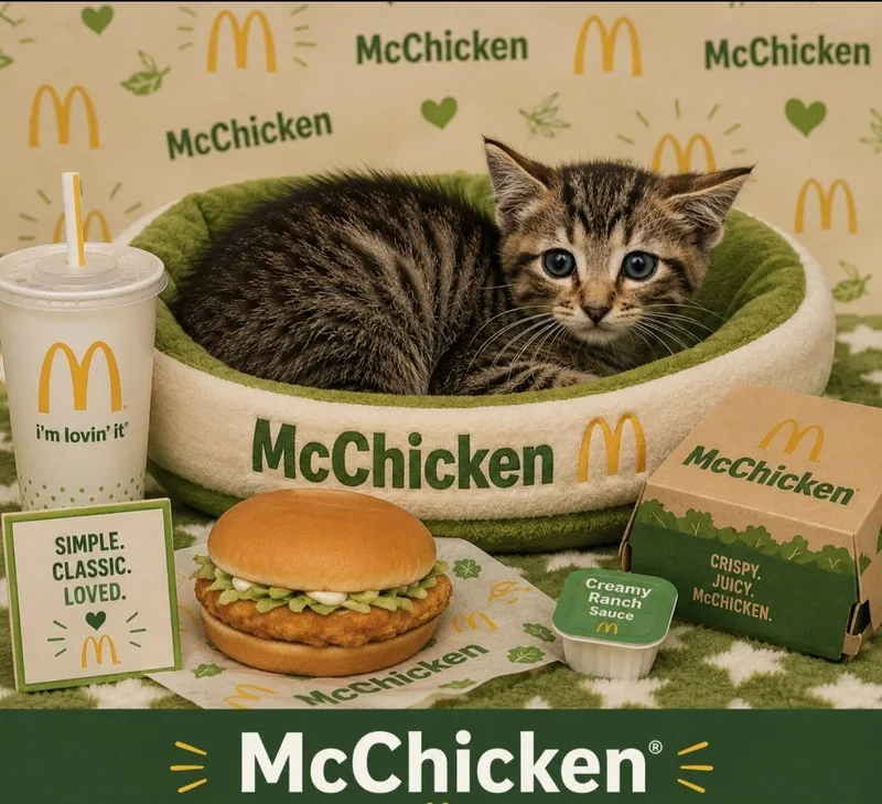 A baby small-sized female Domestic Short Hair cat named McChicken for adoption in Washington Court House, OH