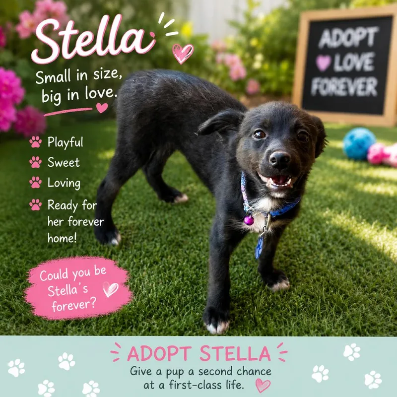 A baby small-sized female Black Australian Shepherd dog named Stella for adoption in Phoenix, AZ