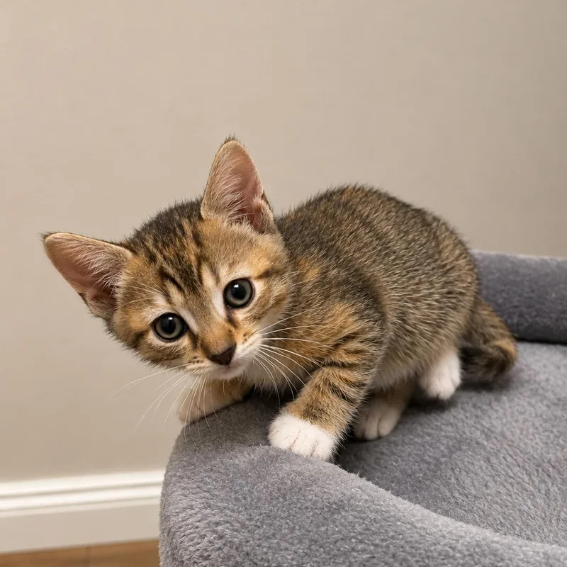 A baby small-sized male Brown / Chocolate Domestic Short Hair cat named More "s'mores" for adoption in Tustin, CA