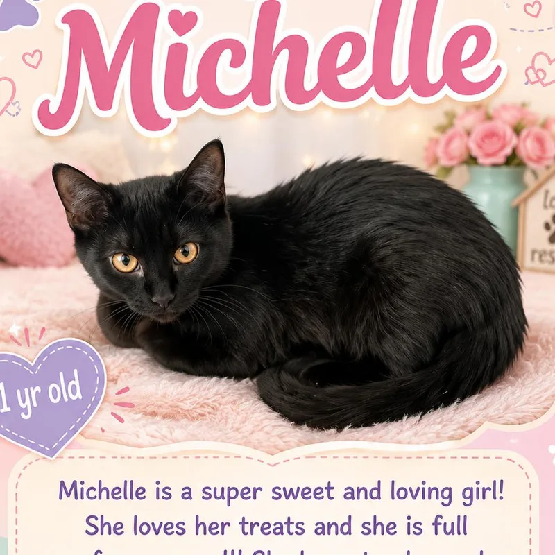 A young small-sized female Black Domestic Short Hair cat named Michelle for adoption in Klamath Falls, OR