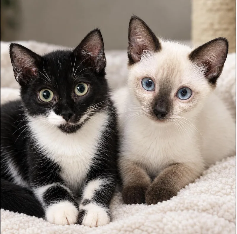 A baby medium-sized female Black & White / Tuxedo Domestic Short Hair cat named Reba and Dolly for adoption in Spring Branch, TX