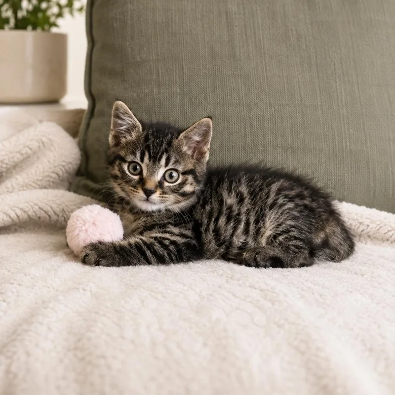 A baby medium-sized male Tabby (Brown / Chocolate) Domestic Short Hair cat named Turbo for adoption in Moriches, NY