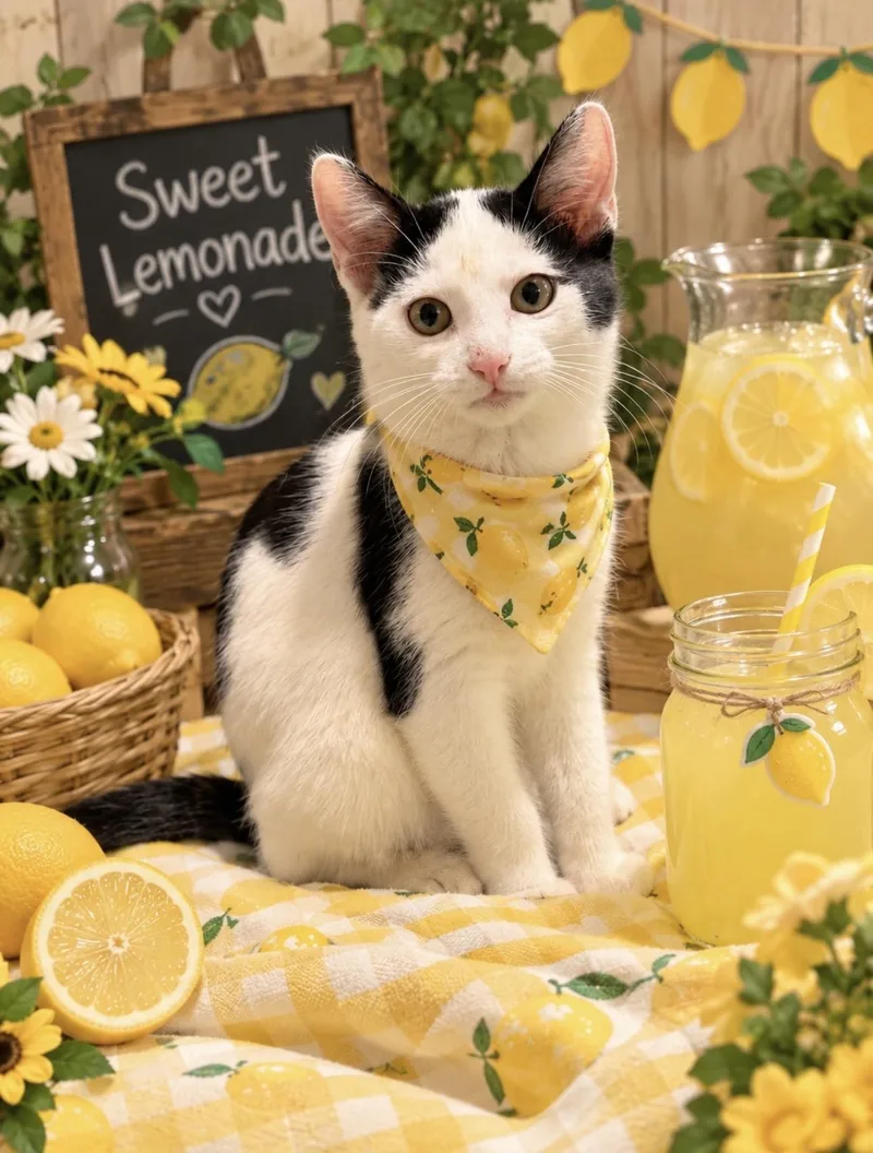 A young medium-sized female Black & White / Tuxedo Domestic Short Hair cat named Lemonade and Lollipop for adoption in Indianapolis, IN