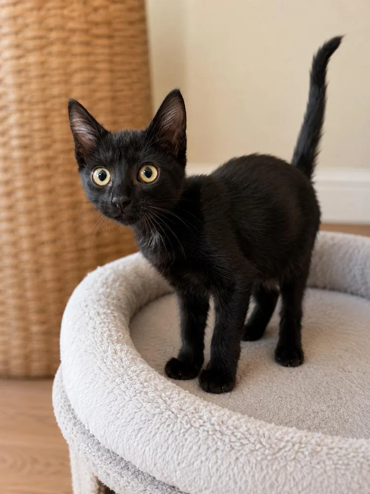 A baby small-sized male Black Domestic Short Hair cat named Coal for adoption in Calimesa, CA
