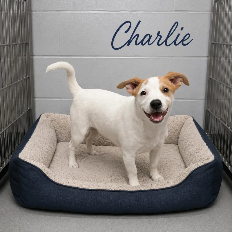A baby medium-sized female Yellow / Tan / Blond / Fawn Carolina Dog dog named Charlie for adoption in Momence, IL