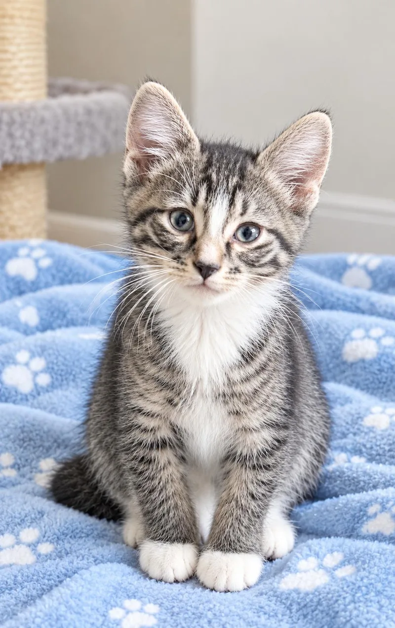 A baby medium-sized male Tabby (Gray / Blue / Silver) Domestic Short Hair cat named Clubs for adoption in Pickerington, OH